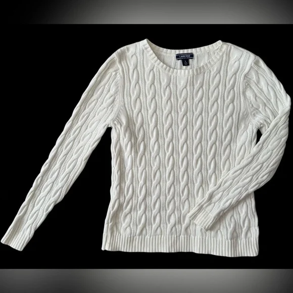 Lands’ End Drifter White Cable Knit Sweater Youth L (14–16) - Picture 3 of 16